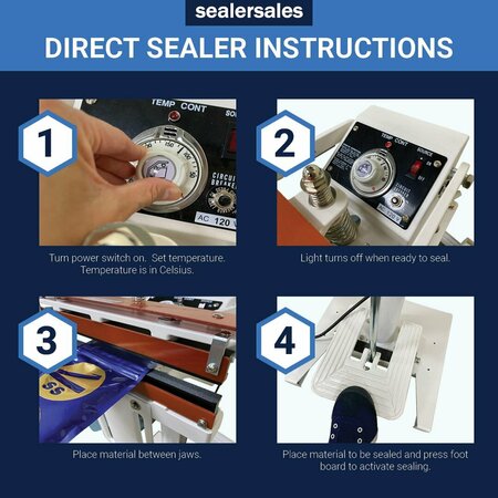 Sealer Sales 8in W-Series Direct Heat Foot Sealer w/ 15mm Serrated Seal Width, Standing Operation W-220DTS+STE+PPSE